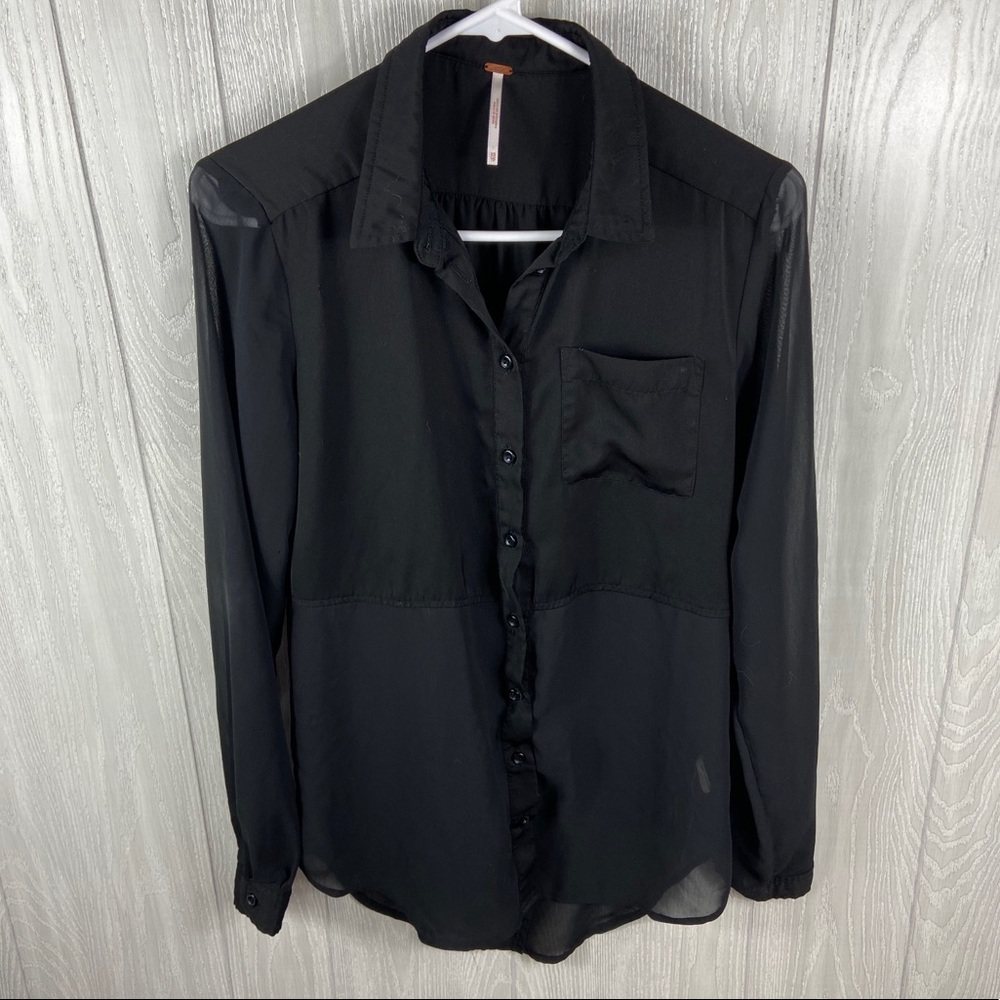 Free People Button Down Sheer Bottom Top